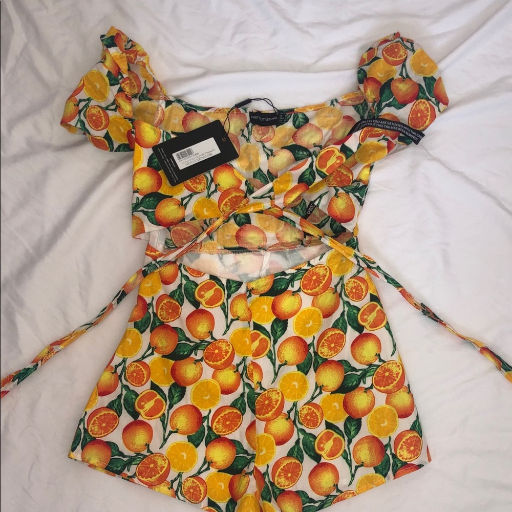 Pretty Little Thing Orange Pattern Romper